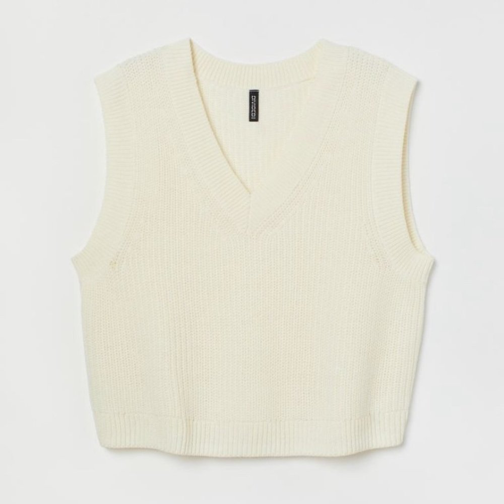 H&M Plus Size V-Neck Cropped Sweater Vest - Off White